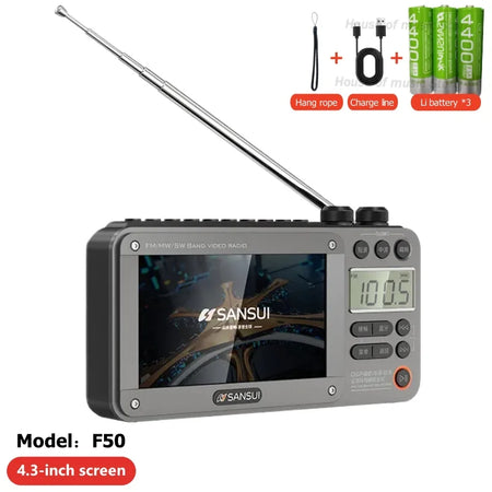 SANSUI F50 Portable Bluetooth Speaker with FM/MW/SW Radio and HD Video Player F50 Gray