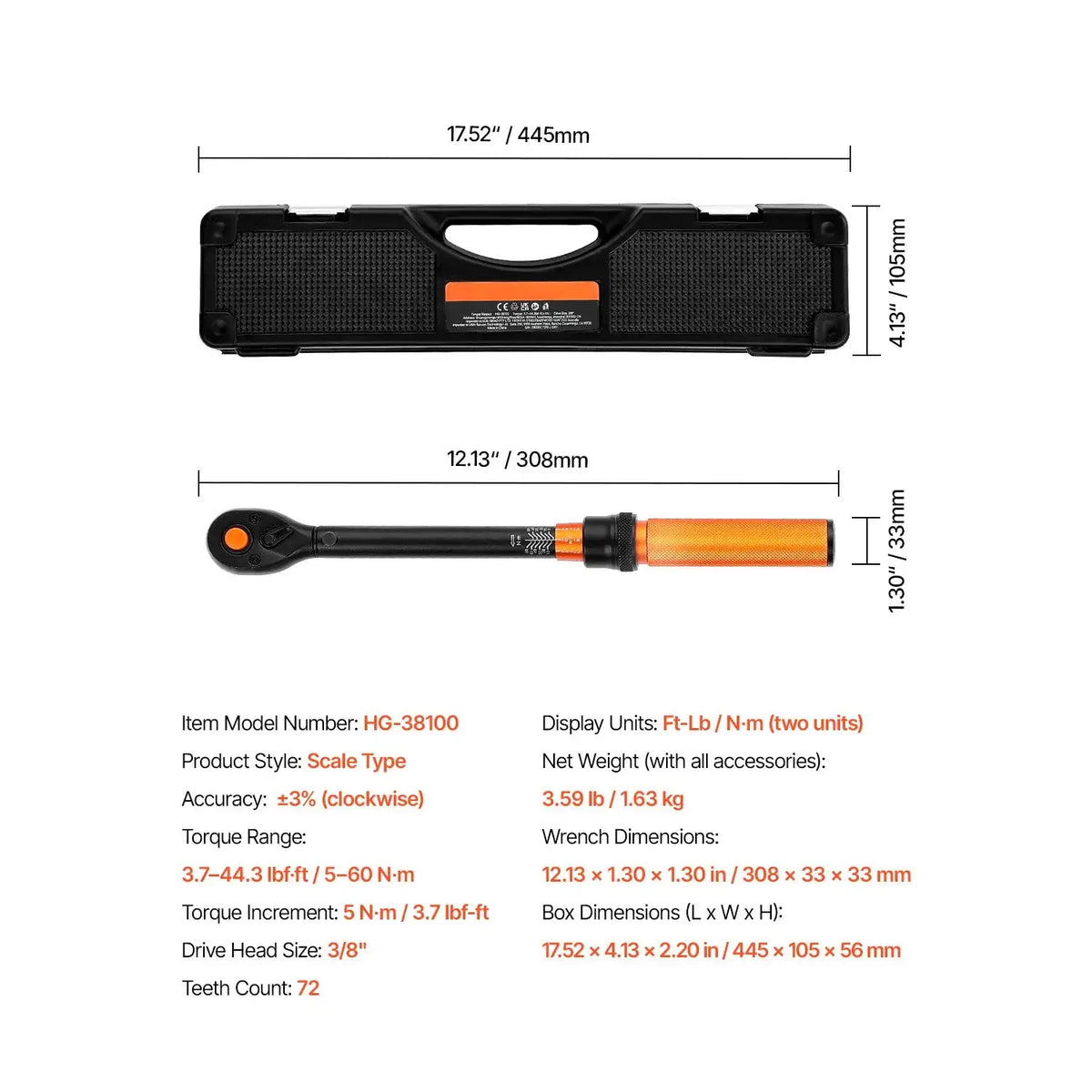 Torque Wrench Set &ndash; Dual Direction Adjustable 3.7-44.3 ft-lb B / france