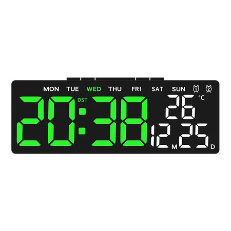 LENNIK Digital LED Alarm Clock with Temperature, Date, and Adjustable Brightness black shell green