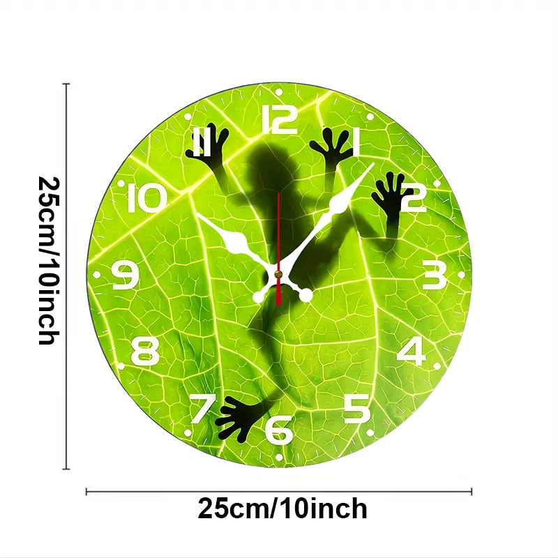 Μινιμαλιστικό Ξύλινο Στρογγυλό Αθόρυβο Ρολόι Τοίχου με Βάτραχο για Διακόσμηση Σαλονιού, Γραφείου, Υπνοδωματίου