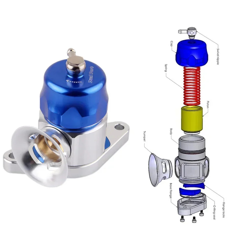 Puhallusventtiili Subaru WRX STI ja Forester XT kaksoisportti 50/50 hybrid CNC alumiininen