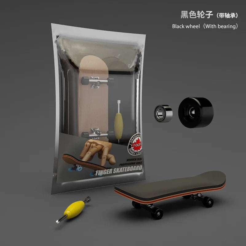 Professional Maple Finger Skateboard &ndash; With Bearings Black