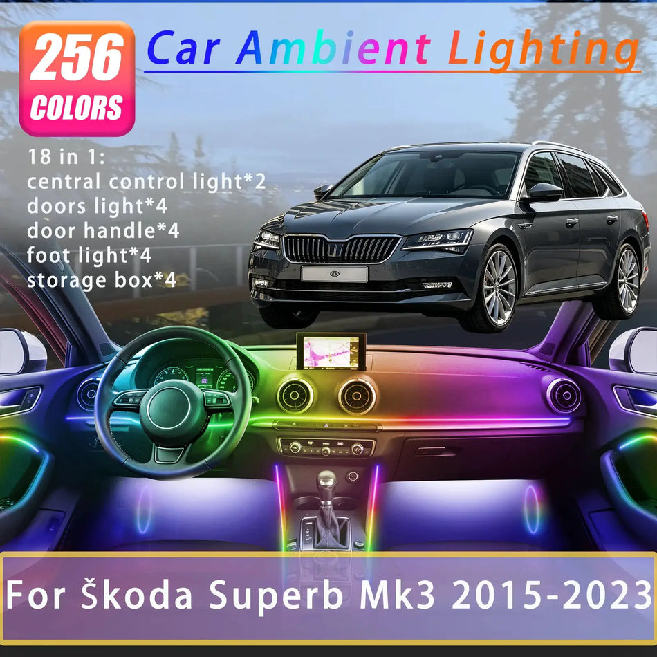 Interior Ambient Light Strips With App Control for Skoda Superb Mk3 by InterCyprus Trading Ltd