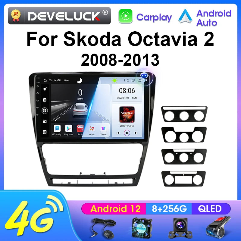 2-Din Android autorádio pre Škoda Octavia 2 A5 10-palcový dotykový displej GPS CarPlay Android 12