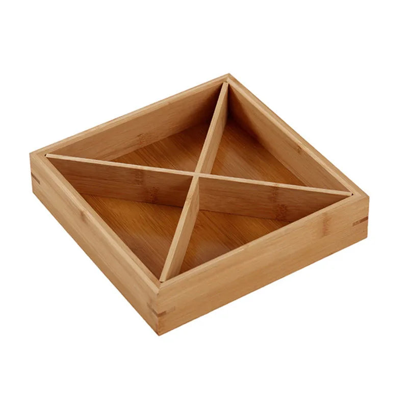 Divided Wooden Tray - Multi Compartment Design For Serving Cross grid