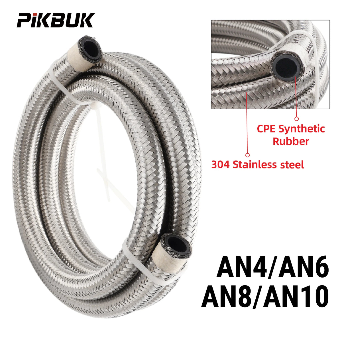 Stainless Steel Braided Fuel Hose With CPE Rubber Core AN4 AN6 AN8 by InterCyprus Trading Ltd
