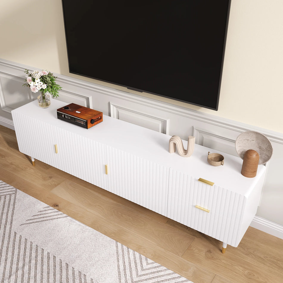 Dulap TV cu Trei Uși, Cu Mânere Aurii Și Picioare Reglabile