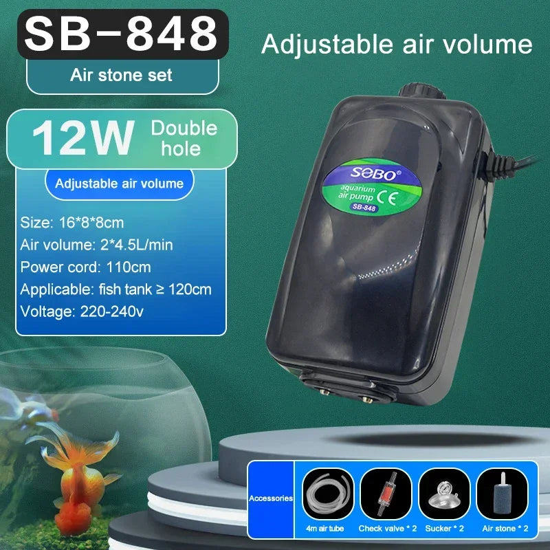SOBO Silent Aquarium Oxygen Air Pump - Ultra Silent SB848 air stone set / CHINA