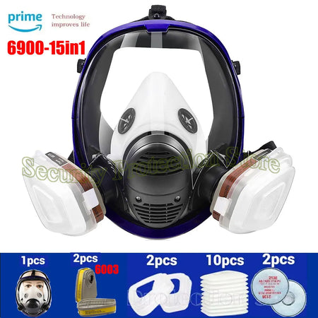 Full Face Gas Mask Respirator &ndash; Activated Carbon Filter 6900-6003-2138-17in1