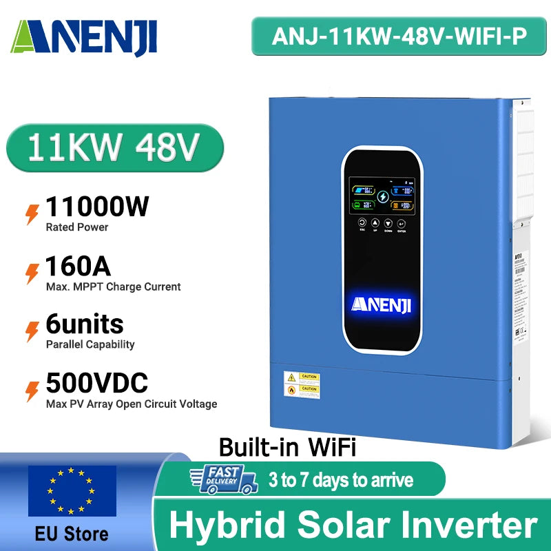 11kW Parallel Hybrid Solar Inverter, 48V Three Phase, Pure Sine Wave, MPPT Controller, Dual PV Inputs Up To 500V
