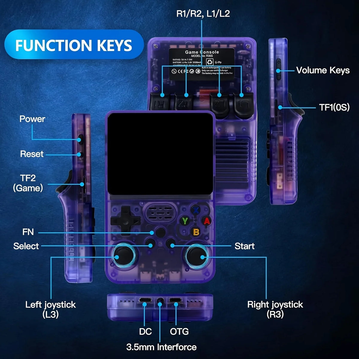 R36S Retro Handheld Video Game Console - 3.5&quot; IPS Screen, 128GB Storage