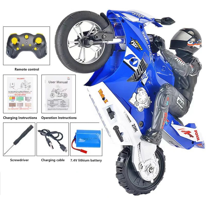 Large Rc Motorcycle 1/6 Stunt Remote Control - Four Channel blue