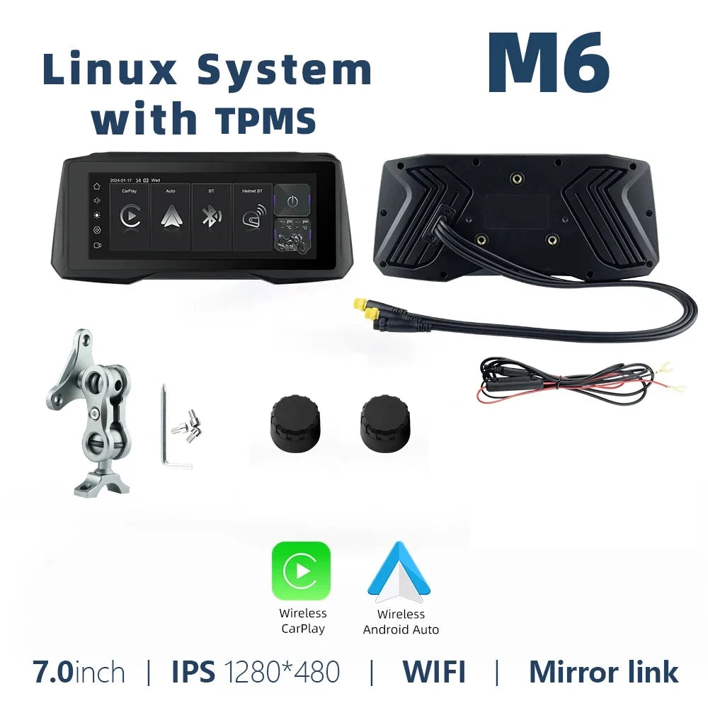 EKIY 7 Inch Portable Motorcycle Navigation GPS &ndash; Wireless CarPlay and IPX7 Waterproof M6-TPMS