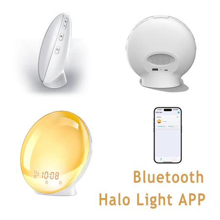 Wake Up Light Alarm Clock with Sunrise/Sunset Simulation Dual Alarms FM Radio Nightlight 7 Colors Natural Sounds Snooze Bluetooth APP