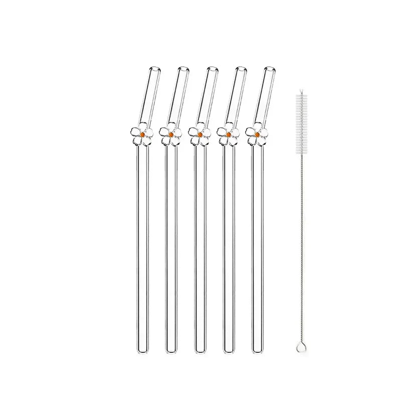 5Pcs Reusable Glass Straws &ndash; Eco-Friendly Flower Shape Design White