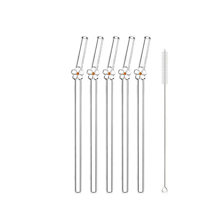 5Pcs Reusable Glass Straws &ndash; Eco-Friendly Flower Shape Design White