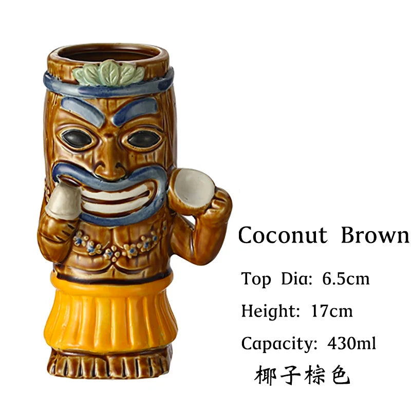 Hawaii Tiki Mug Ceramic - Eco Friendly Cocktail Cup Coconut Brown / 280ml-600ml