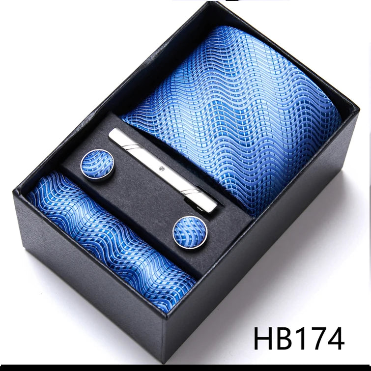VanGise Silk Tie and Cufflink Set with Pocket Square for Men HB174