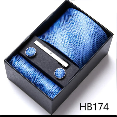 VanGise Silk Tie and Cufflink Set with Pocket Square for Men HB174