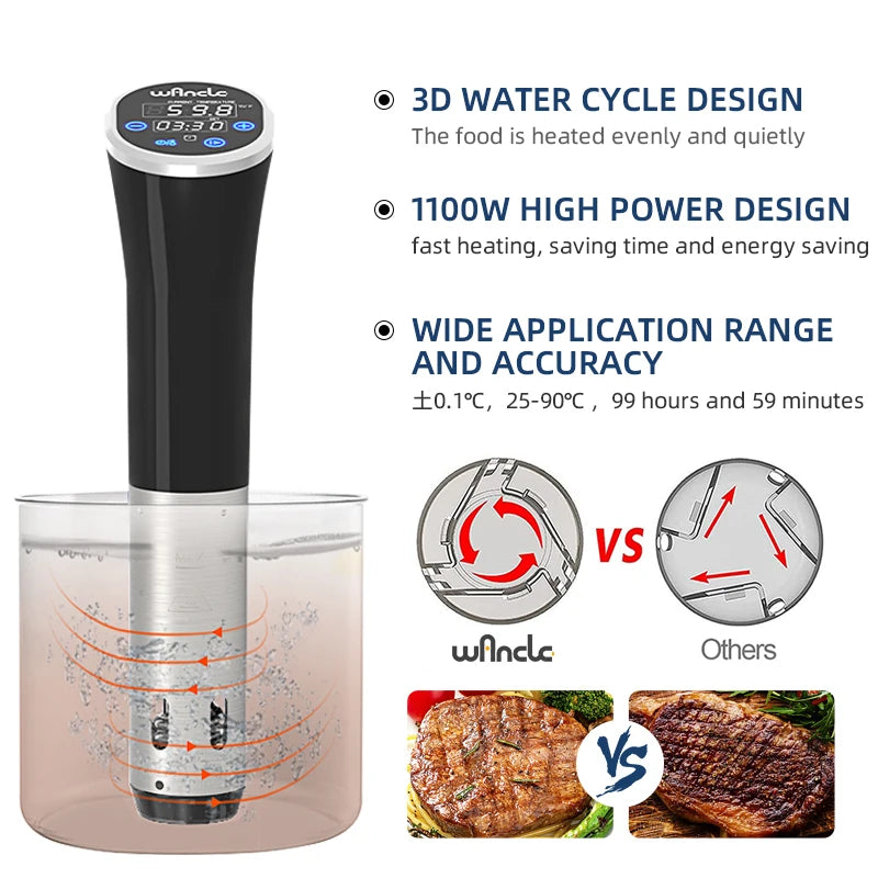 Wancle 1100W Sous Vide Cooker - Precision Immersion Circulator with IPX7 Waterproof LCD Display