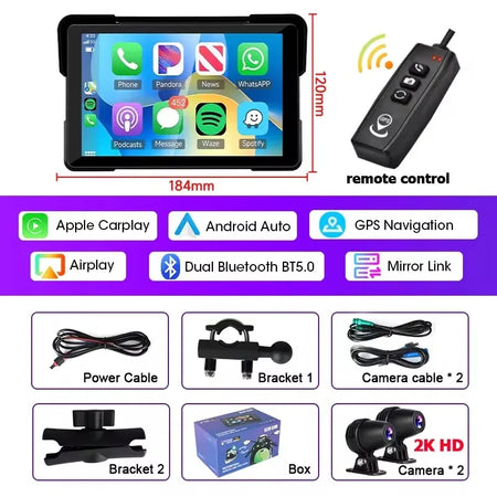 Srnubi 7 Inch 2K HD Motorcycle DVR &ndash; Wireless CarPlay and Android Auto Support 7 inch M3 DVR 2K HD