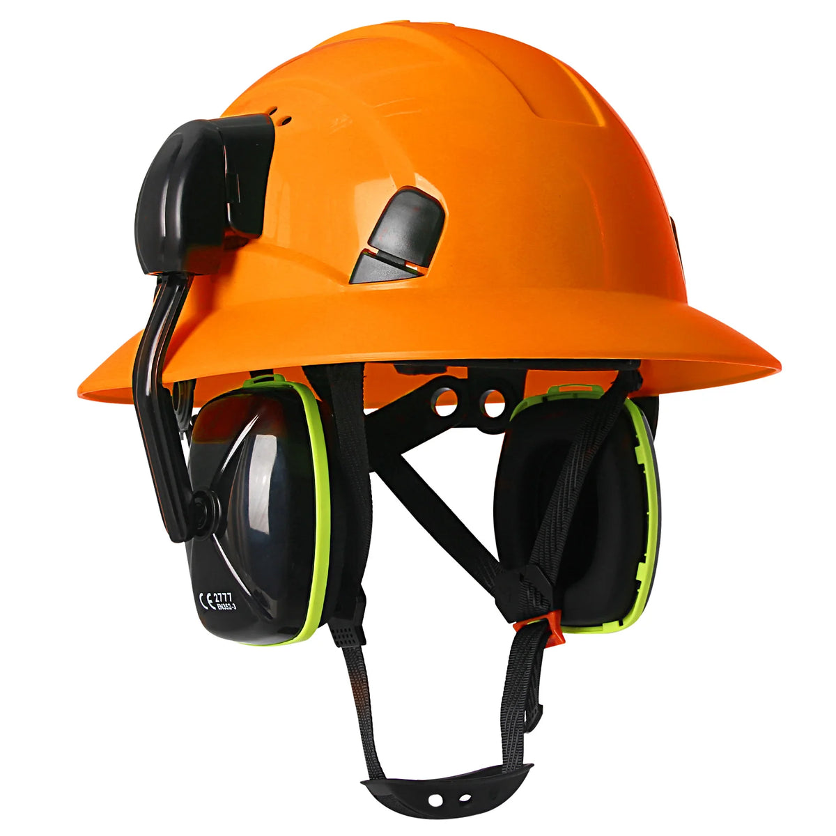 AQM0251 &ndash; CE Full Brim Safety Helmet With Earmuffs Plus Orange with earmuffs