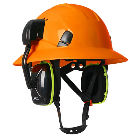 AQM0251 &ndash; CE Full Brim Safety Helmet With Earmuffs Plus Orange with earmuffs