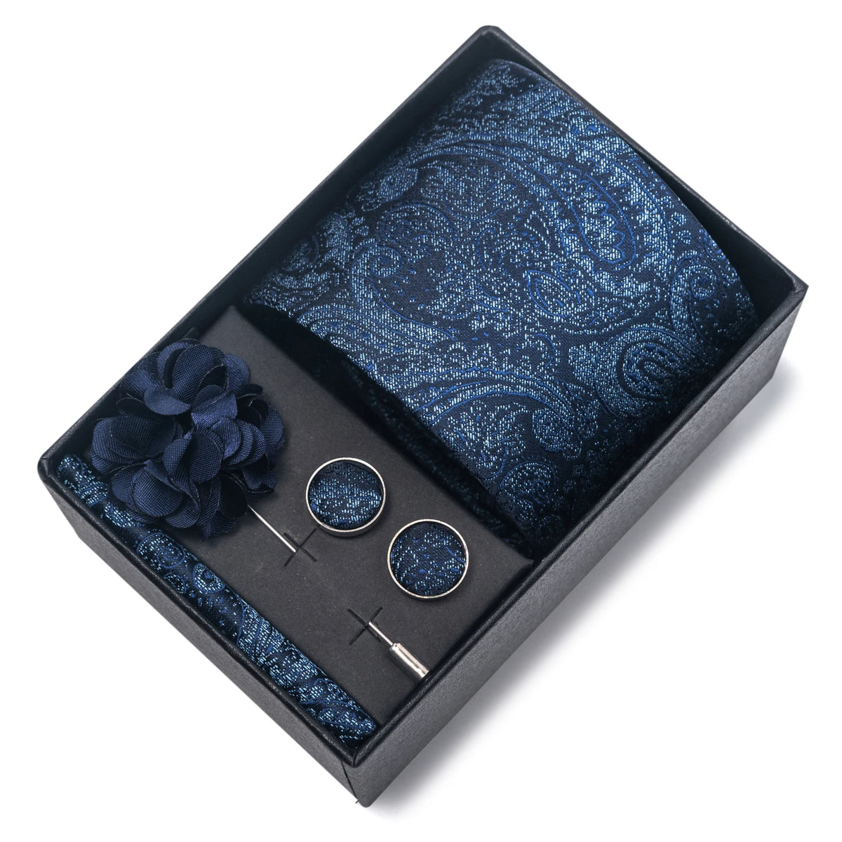 VanGise Red Print Silk Tie Set with Handkerchief and Cufflinks in Gift Box FB270