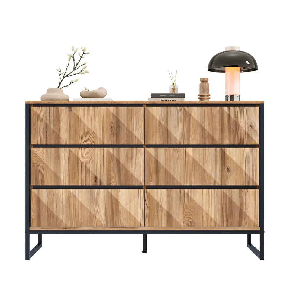 Siyah Doğal Ahşap Yan Dolap Altı Çekmeceli Metal Ayaklar