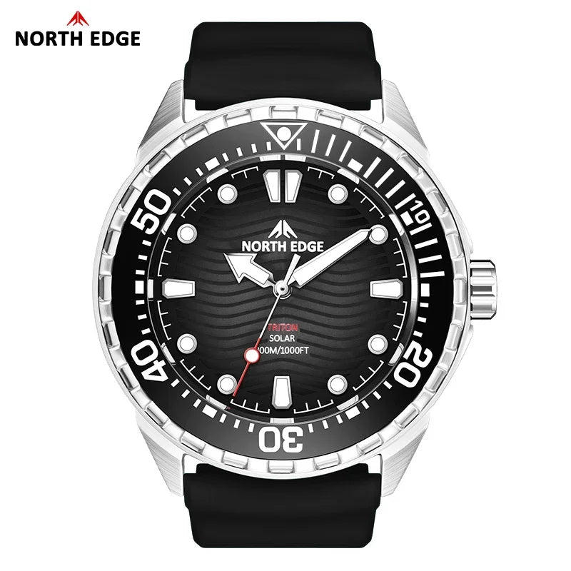 NORTH EDGE TRITON Solar Powered Luxury Diving Watch - 300M Waterproof Quartz TRITON-Black