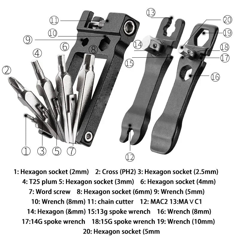 20-In-1 Folding Bicycle Repair Tool Kit, Portable Mini Wrench