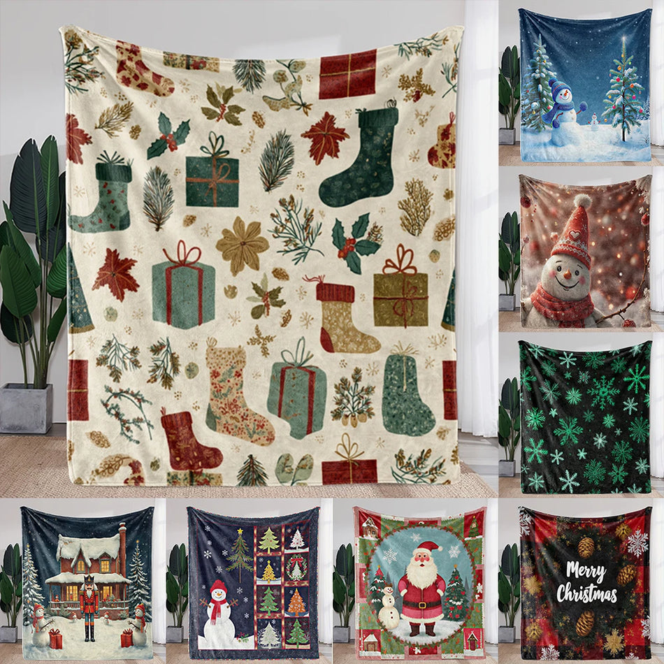 Χριστουγεννιάτικο Δώρο Κάλτσες και Κουβέρτα για Άνετη Ζεστασιά, 100 τοις εκατό Πολυεστέρας, Τυπωμένη Πολύχρωμη Διακόσμηση