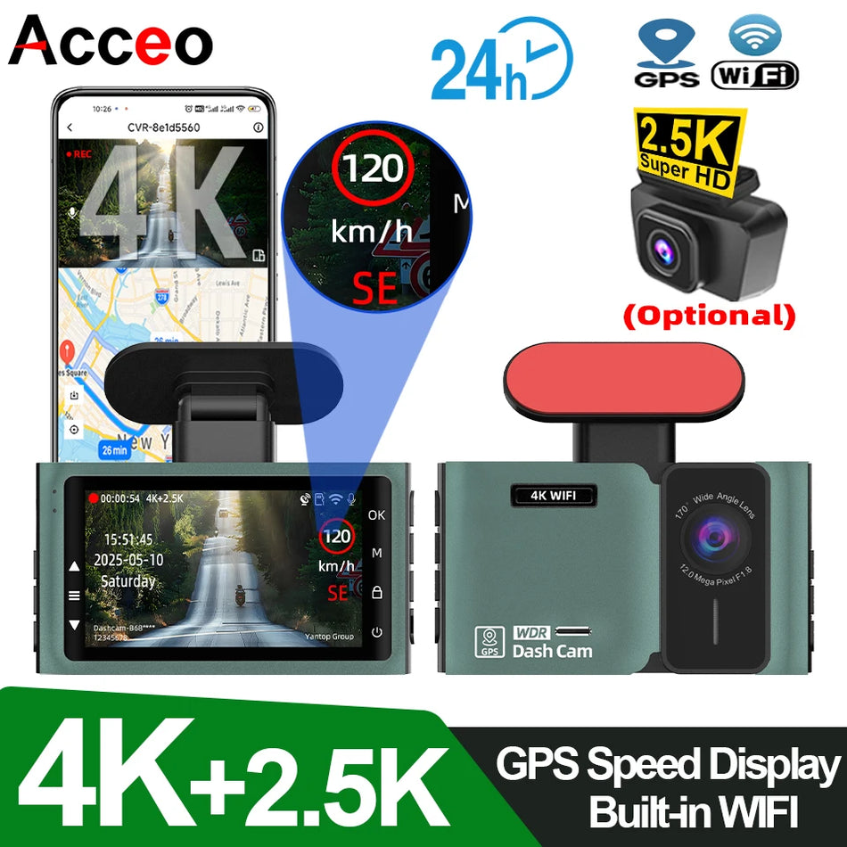 ACCEO 4K Dashcam - Front 4K Rear 2.5K Night Vision GPS