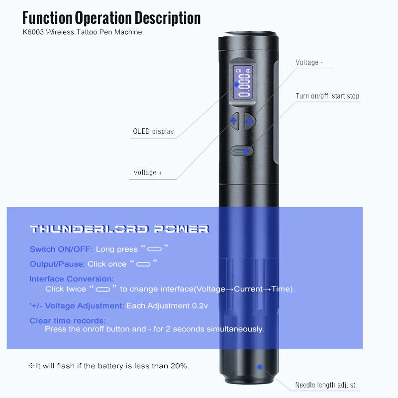 K6003 Tattoo Pen &ndash; Dual Mode 3.5mm Stroke Hollow Cup Motor