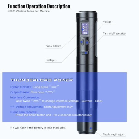 K6003 Tattoo Pen &ndash; Dual Mode 3.5mm Stroke Hollow Cup Motor