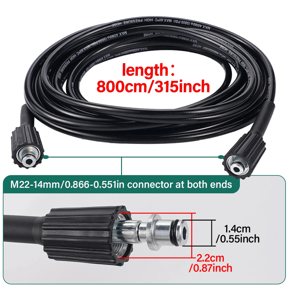8m 5800 PSI Aukšto Slėgio Automobilių Plovimo Žarna M22-14mm Jungtis
