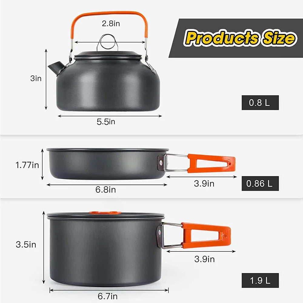 LISM Camping Cookware Set for 2-3 People - Lightweight Aluminium Cooking Pots and Teapot