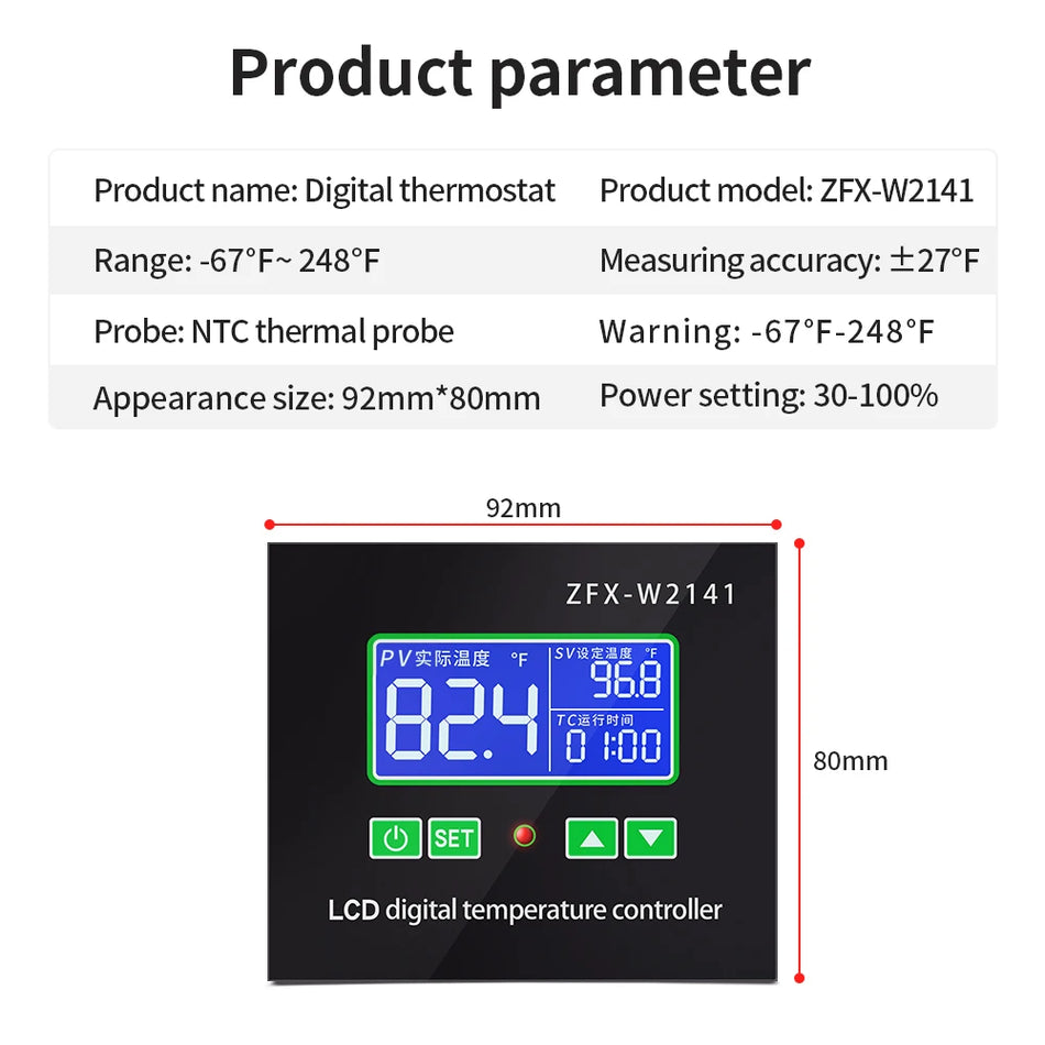 ZFX-W2141 AC 220V Digital LED Thermostat - Temp Regulation