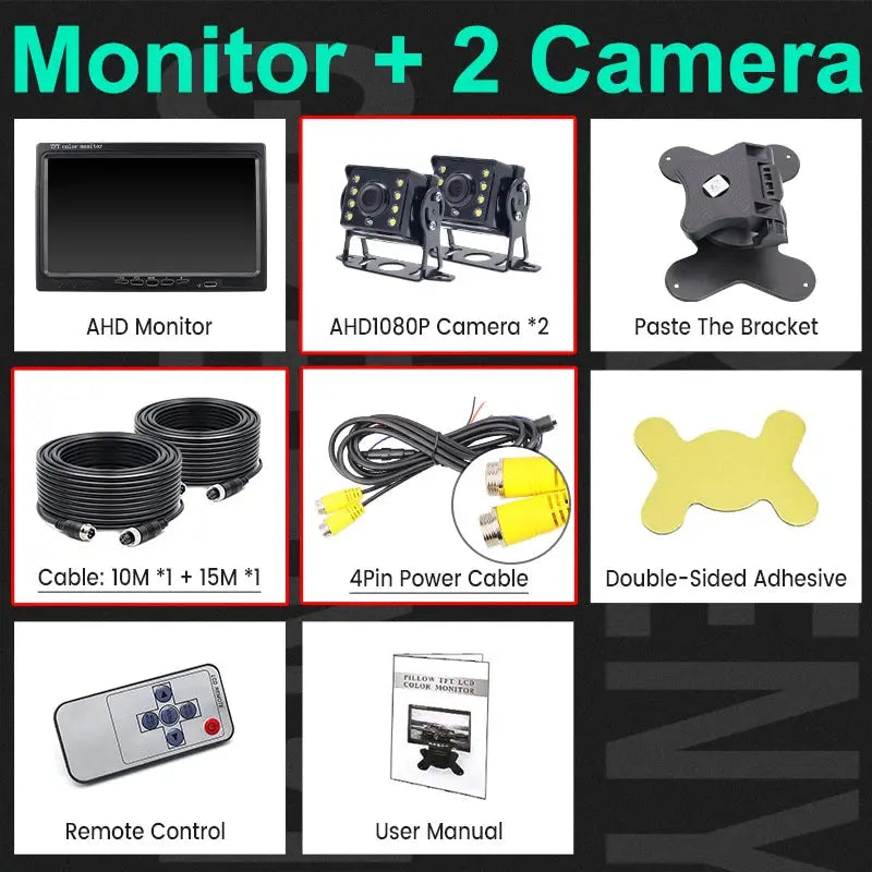 GreenYi 1080P 7" IPS Screen AHD Car CCTV Monitor With 2 Starlight Night Vision Reverse Backup Rear View AHD Camera by InterCyprus Trading Ltd