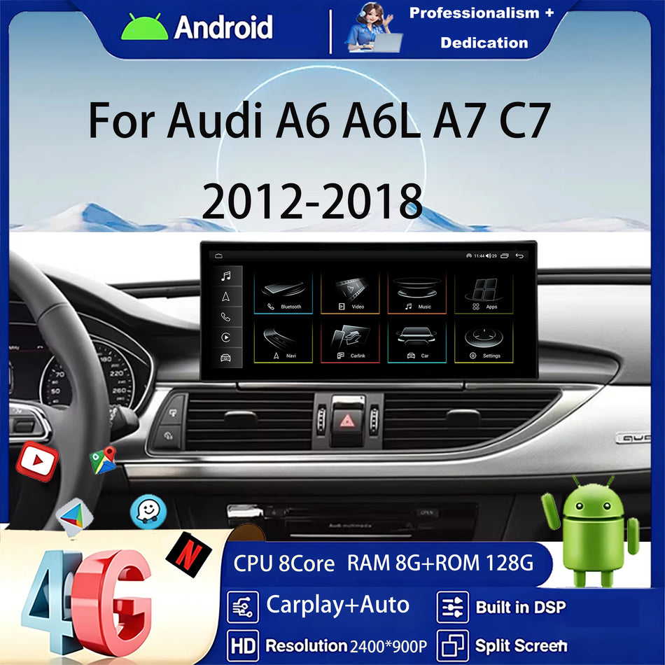 Ραδιόφωνο αυτοκινήτου Android 16 για Audi A6 A7 C7 με οθόνη αφής QLED