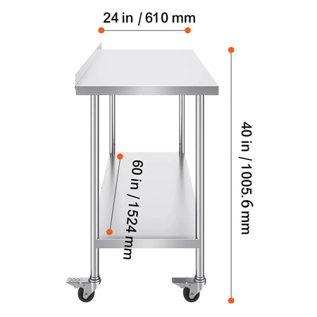 Stainless Steel Work Table With Casters Heavy Duty 24x60 24 x 60 in / spain