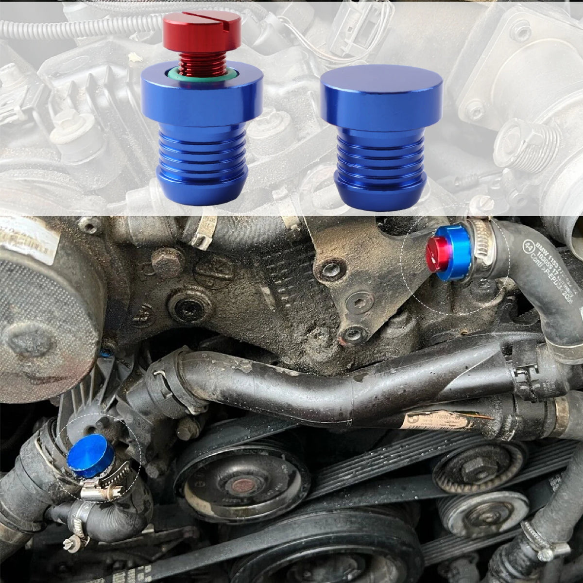 Aluminum Thermostat Bung Plugs For BMW 5 Series E60 E61 7 Series E65 E66 X5 E70 by InterCyprus Trading Ltd