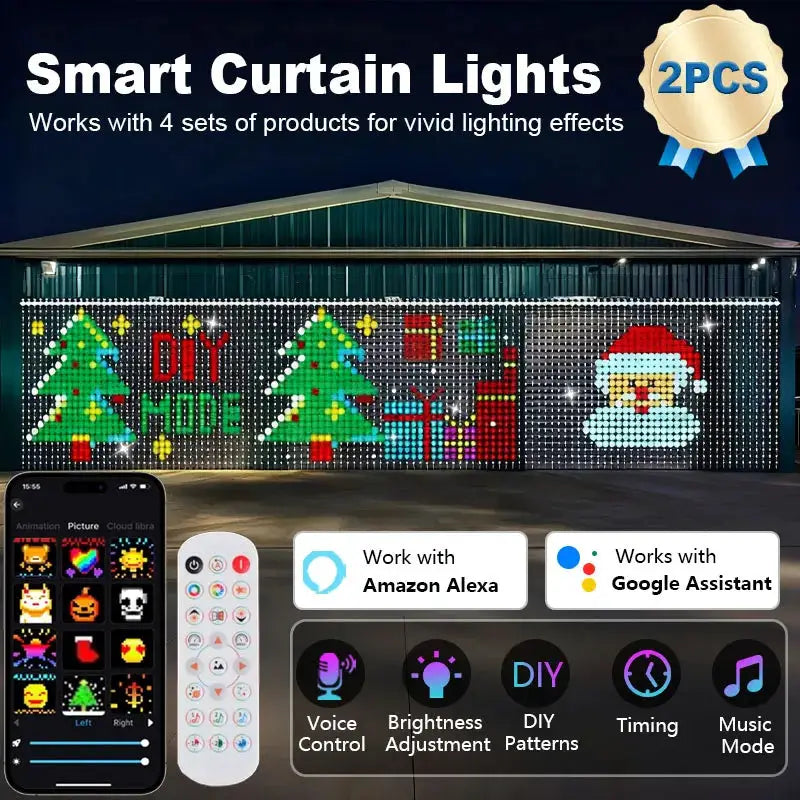 Smart LED Curtain Lights with App Control, Music Sync, Waterproof for Indoor Outdoor Party by InterCyprus Trading Ltd
