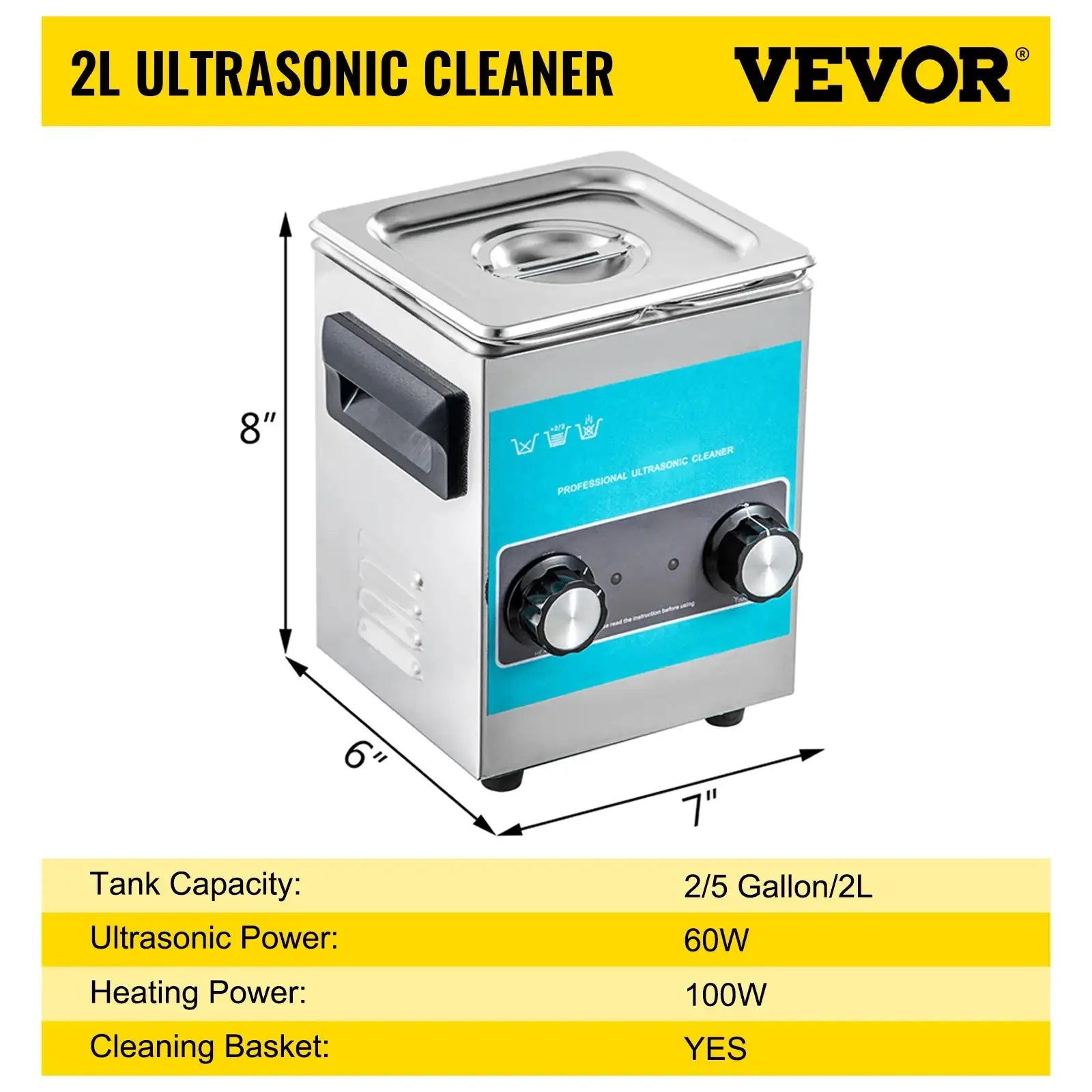 Portable Ultrasonic Cleaner 2To30L Electric For Home Office 2 L / CZECH REPUBLIC