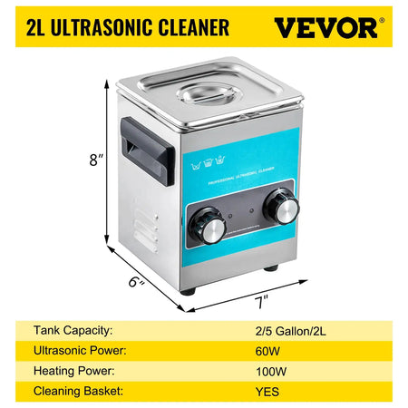 Portable Ultrasonic Cleaner 2To30L Electric For Home Office 2 L / CZECH REPUBLIC