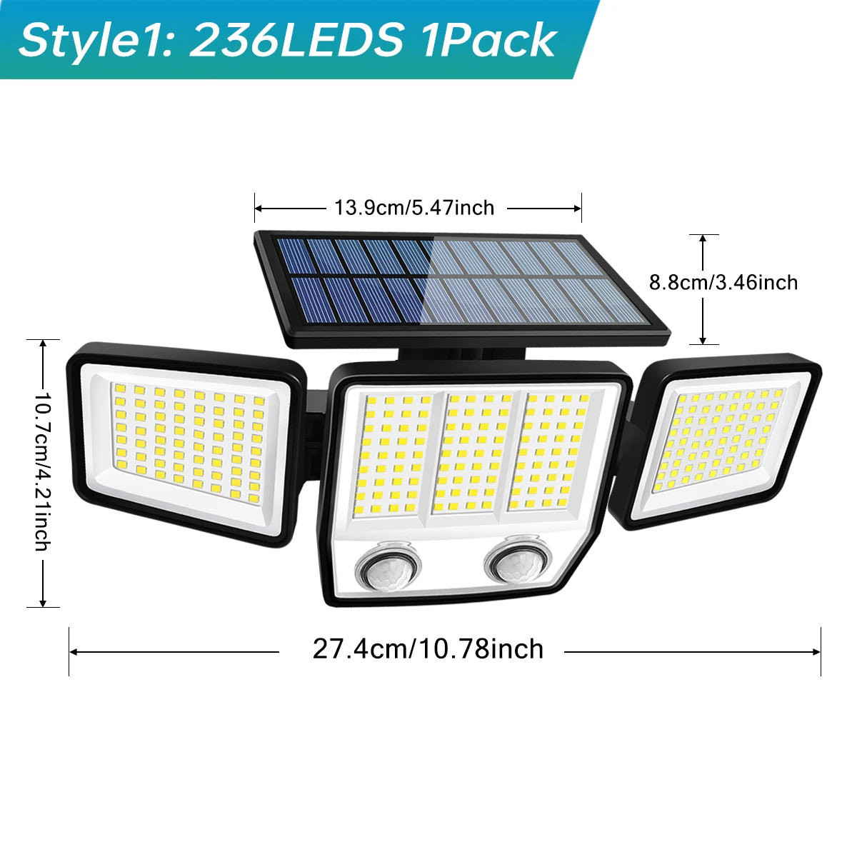 ZH-070LY Solar Motion Light Outdoor &ndash; Three-Head 270 Degree 1pcs Style1