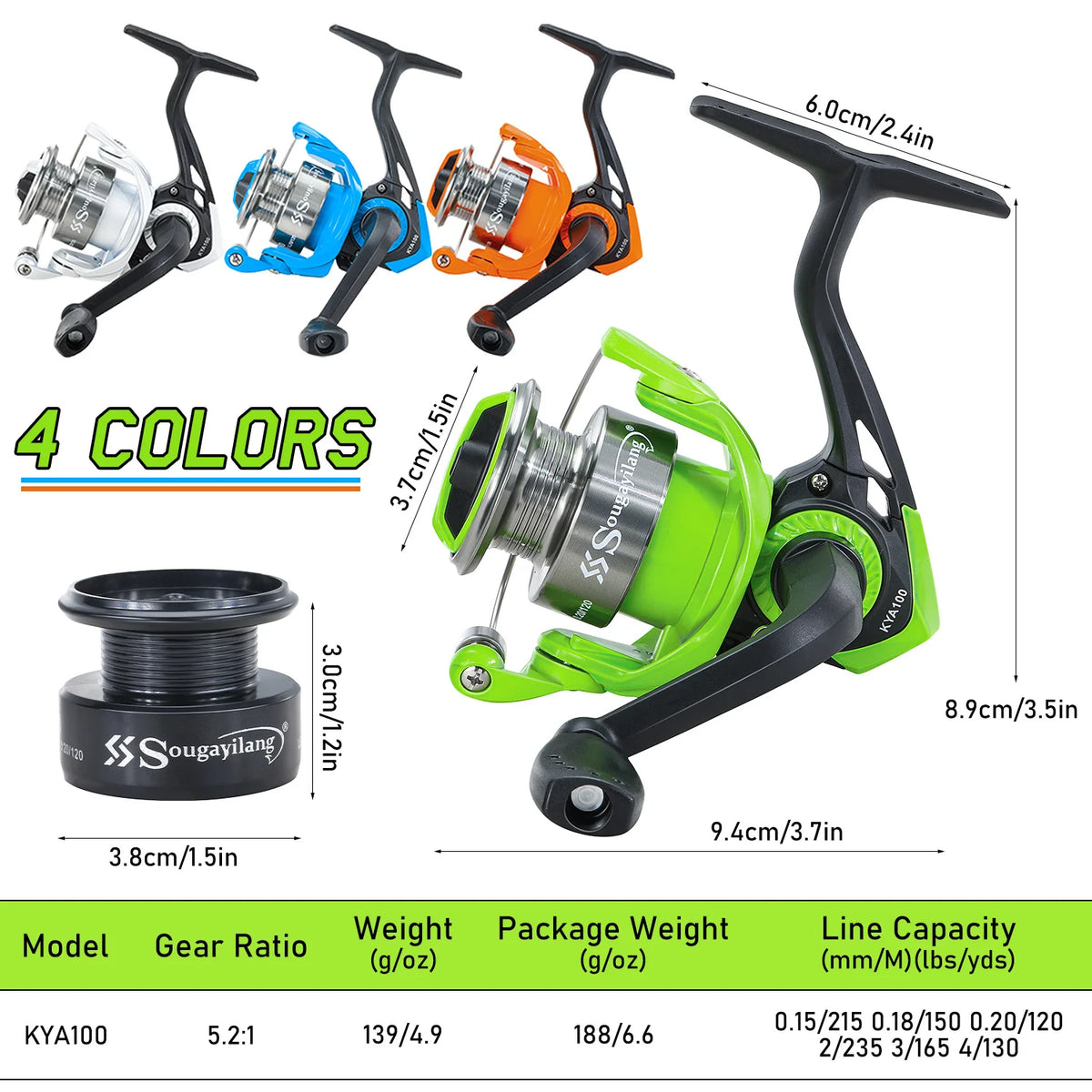 Sougayilang 4-Color Spinning Reels - Lightweight &amp; Durable for Freshwater and Saltwater
