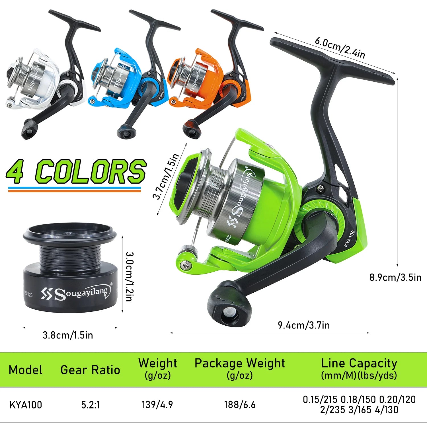 Sougayilang 4-Color Spinning Reels - Lightweight &amp; Durable for Freshwater and Saltwater