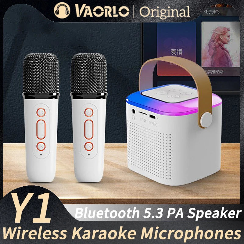 🟠 Portable Wireless Dual Microphone Karaoke Machine Bluetooth PA Speaker KTV DSP System HIFI Stereo Sound RGB Colorful LED Lights