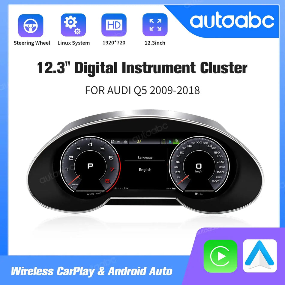 AUTOABC 10.25"LCD Digital Dashboard Cluster Wireless CarPlay Android Auto FOR Audi Q5 2009-2018year Support Steering wheel by InterCyprus Trading Ltd